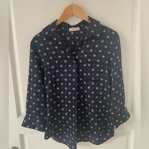 Anine Bing navy print silk button down blouse - size XS